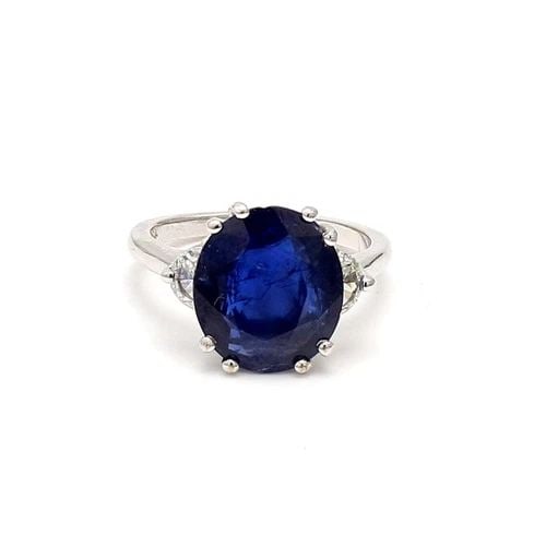 5.45 CARAT SAPPHIRE 0.70 CARAT HALF MOON SHAPE DIAMOND 18K WG RING: 5.45 CARAT SAPPHIRE 0.70 CARAT HALF MOON SHAPE DIAMOND 18K WG RING Title: 5.45 Carat Oval Shape Sapphire 0.70 Carat Half Moon Shape K SI1 Diamond 18 Karat White Gold Gems Stone Ring Style: Gems Stone 