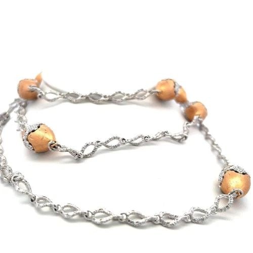 4.75 CARAT G VS1 DIAMOND TWO-TONE 18K GOLD TEXTURED LINK STATEMENT NECKLACE (1 of 2)