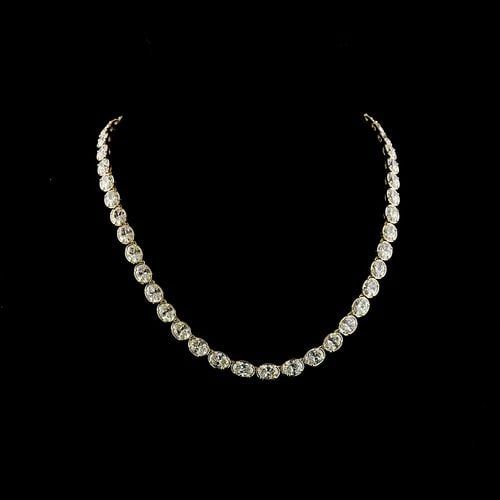 LAB-GROWN 35.76 CARAT OVAL E-F-VS DIAMOND 14K YELLOW GOLD TENNIS NECKLACE: LAB-GROWN 35.76 CARAT OVAL E-F-VS DIAMOND 14K YELLOW GOLD TENNIS NECKLACE Title: High-quality Brand-New Echo Friendly Elegant Lab-Grown 35.76 Carat Oval E-F-VS Diamond 14K Yellow Gold Tennis Necklace 
