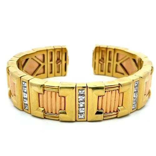2.00 CARAT EMERALD CUT DIAMOND 18 KARAT TWO TONE GOLD CUFF BRACELET (1 of 2)