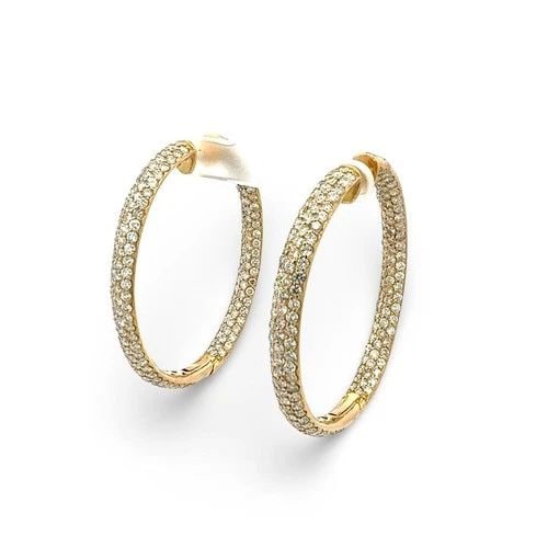 VINTAGE 18K YELLOW GOLD HOOP EARRINGS WITH 11.26 CARAT ROUND H-VS1 DIAMONDS: VINTAGE 18K YELLOW GOLD HOOP EARRINGS WITH 11.26 CARAT ROUND H-VS1 DIAMONDS VINTAGE 18K YELLOW GOLD HOOP EARRINGS WITH 11.26 CARAT ROUND H-VS1 DIAMONDS PRODUCT DESCRIPTION Video: Video Link Detailed D