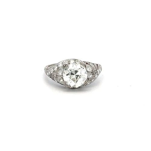 3.50 CARAT OLD EUROPEAN CUT AND MARQUIS SHAPE DIAMOND PLATINUM ART DECO RING (1 of 2)
