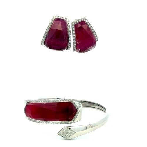 0.68CT ROUND BRILLIANT DIAMOND 18K WHITE GOLD CLIP-ON EARRINGS & BANGLE (H SI) (1 of 2)