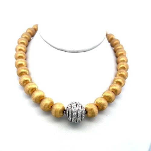 VINTAGE 18K YELLOW GOLD BEAD NECKLACE WITH 2 CARAT ROUND H SI DIAMONDS: VINTAGE 18K YELLOW GOLD BEAD NECKLACE WITH 2 CARAT ROUND H SI DIAMONDS VINTAGE 18K YELLOW GOLD BEAD NECKLACE WITH 2 CARAT ROUND H SI DIAMONDS PRODUCT DESCRIPTION Detailed Description: Elevate your ele