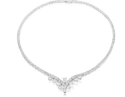 10.50CT ROUND BRILLIANT & PEAR SHAPE DIAMOND STATION NECKLACE IN 18K WHITE GOLD (1 of 2)
