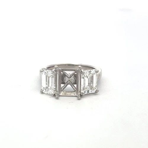 PLATINUM SEMI MOUNT RING WITH 2.48 CARAT EMERALD CUT G-VVS GIA DIAMONDS SIZE 4.5 (1 of 2)