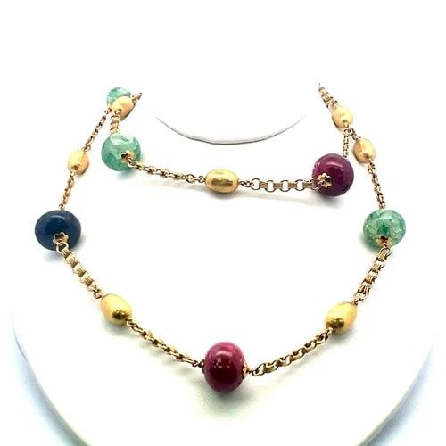 VINTAGE 99.30 GRAMS 18 KARAT YELLOW GOLD GEMS STONE NECKLACE (1 of 2)