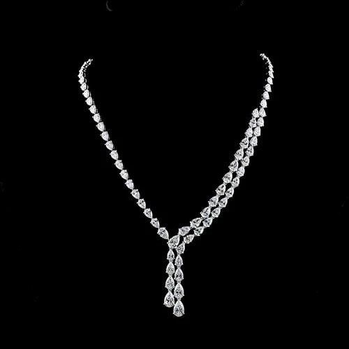 LAB-GROWN 31.72 CARAT PEAR E-F-VS1 DIAMOND 14K WHITE GOLD LARIAT NECKLACE (1 of 2)