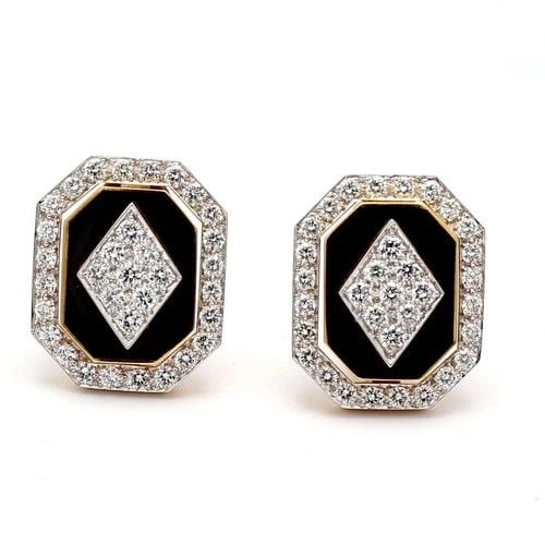 DAVID WEBB 18K YG CLIP-ON EARRINGS ENAMEL WITH 3.3 CARAT ROUND G-VS2 DIAMONDS: DAVID WEBB 18K YG CLIP-ON EARRINGS ENAMEL WITH 3.3 CARAT ROUND G-VS2 DIAMONDS DAVID WEBB 18K YG CLIP-ON EARRINGS ENAMEL WITH 3.3 CARAT ROUND G-VS2 DIAMONDS PRODUCT DESCRIPTION Designer: DAVID WEBB Det