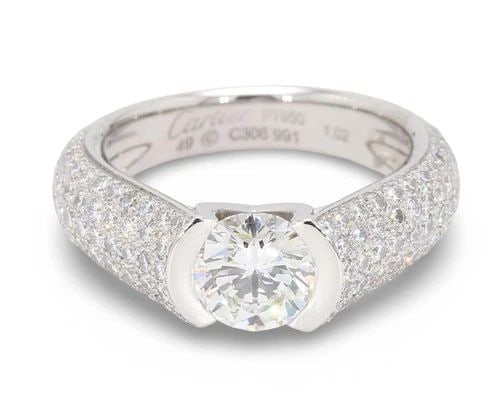 CARTIER WHITE PLATINUM ENGAGEMENT RING WITH 1.02 CARAT ROUND DIAMONDS G VS2 GIA: CARTIER WHITE PLATINUM ENGAGEMENT RING WITH 1.02 CARAT ROUND DIAMONDS G VS2 GIA CARTIER WHITE PLATINUM ENGAGEMENT RING WITH 1.02 CARAT ROUND DIAMONDS G VS2 GIA PRODUCT DESCRIPTION Designer: CARTIER Vi