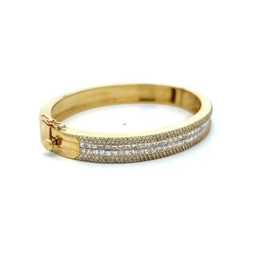 18K YG BANGLE BRACELET WITH 4.98 CARAT ROUND & PRINCESS CUT DIAMONDS (1 of 2)