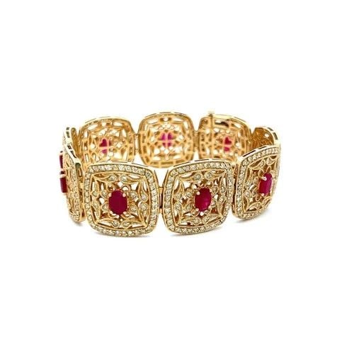 6.75 CARAT RUBY 6.10 CARAT ROUND BRILLIANT DIAMOND 14K YELLOW GOLD LINK BRACELET (1 of 2)