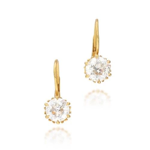 3.14 CARAT OLD EUROPEAN CUT J-I1 DIAMOND 18K YG LEVERBACK EARRINGS: 3.14 CARAT OLD EUROPEAN CUT J-I1 DIAMOND 18K YG LEVERBACK EARRINGS Title: 3.14 Carat Old European Cut J-I1 Diamond 18 Karat Yellow Gold Leverback Earrings Style: Leverback Metal: 18 Karat Yellow Gold 