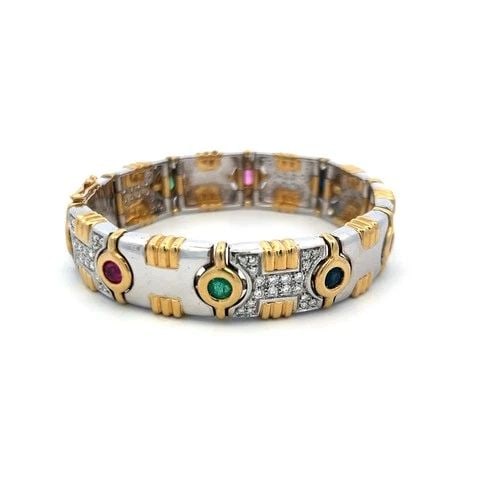 1.20CT DIAMOND, 0.80CT EMERALD, 0.60CT RUBY & SAPPHIRE LINK BRACELET IN 18K GOLD (1 of 2)