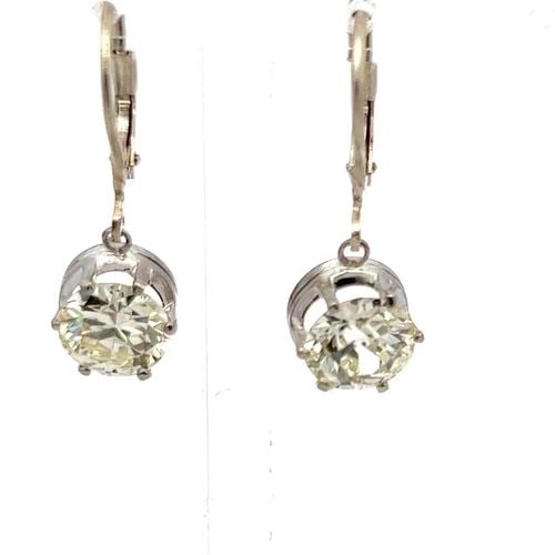 3.18 CARAT CIRCULAR BRILLIANT AND OLD EUROPEAN DIAMOND 14K WG LEVERBACK EARRINGS (1 of 2)