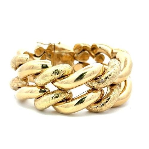 VINTAGE 14 KARAT YELLOW GOLD ENGRAVED CURB-LINK BRACELET 95 GRAMS (1 of 2)
