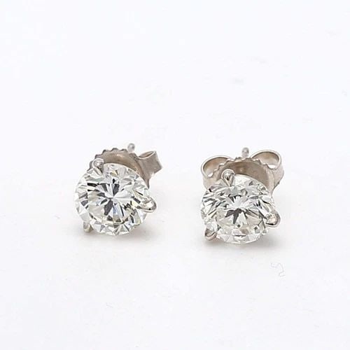 3.04 CARAT ROUND BRILLIANT H I1 DIAMOND 14K WHITE GOLD STUD EARRINGS (1 of 2)