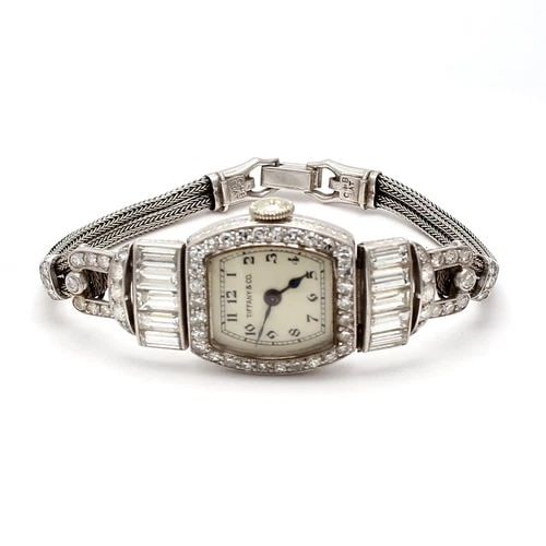 TIFFANY & CO 3.60 TOTAL CARAT H SI1DIAMOND PLATINUM WRIST WATCH (1 of 2)