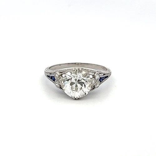 PLATINUM ART DECO RING WITH 2.1CT CIRCULAR BRILLIANT DIAMOND 0.08CT SAPPHIRE GIA (1 of 2)
