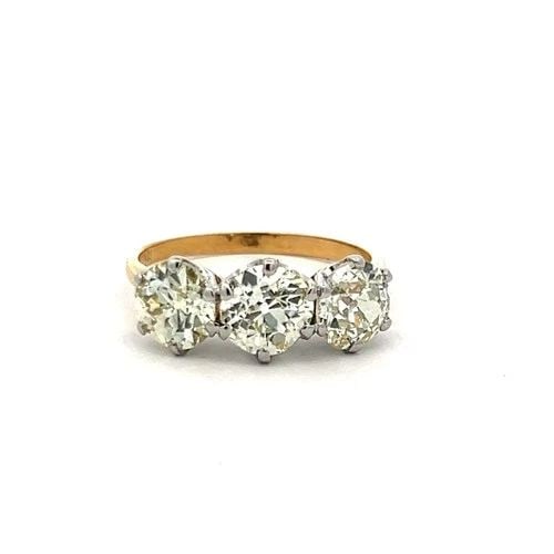 3.51CT OLD EUROPEAN CUT DIAMOND THREE-STONE RING IN 18K GOLD & PLATINUM GIA CERT (1 of 2)
