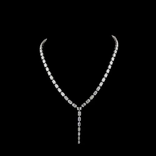 LAB-GROWN 25.03 CARAT EMERALD E-F-VS DIAMOND 14K WHITE GOLD LARIAT NECKLACE (1 of 2)