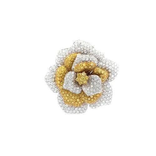 VINTAGE 18K TWO TONE GOLD FLOWER PIN BROOCH 14.5 CARAT ROUND DIAMONDS (1 of 2)