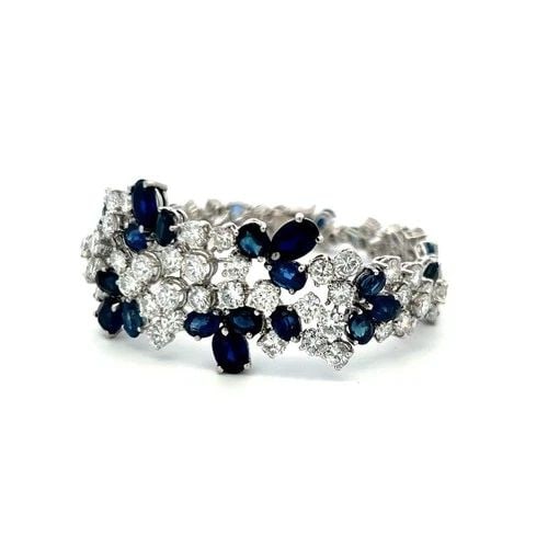 8.70CT DIAMOND & 8.00CT SAPPHIRE 18K WHITE GOLD VINTAGE FLORAL LINK BRACELET (1 of 2)