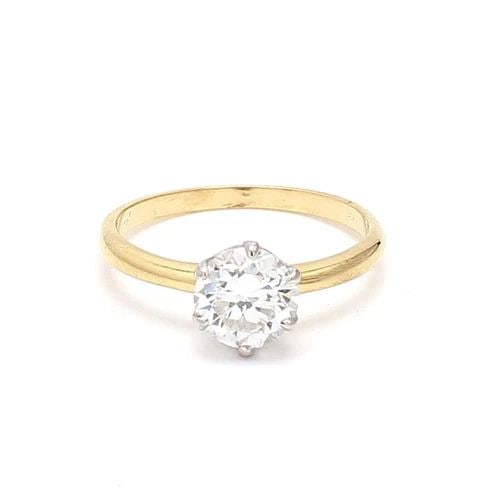 1.39 CARAT OLD EUROPEAN CUT SHAPE H-VS1 DIAMOND 18K YG ENGAGEMENT RING: 1.39 CARAT OLD EUROPEAN CUT SHAPE H-VS1 DIAMOND 18K YG ENGAGEMENT RING Title: 1.39 Carat Old European Cut Shape H-VS1 Diamond 18 Karat Yellow Gold Engagement Ring Style: Engagement Metal: 18 Karat Yel