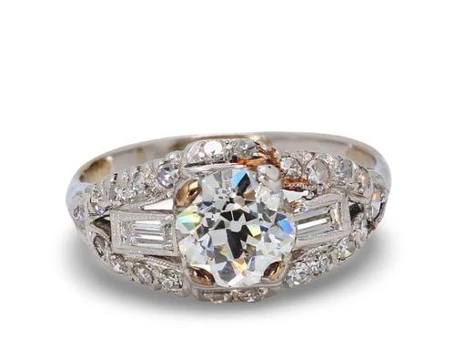 1.54 CARAT OLD EUROPEAN CUT DIAMOND 18 KARAT WHITE GOLD ENGAGEMENT RING: 1.54 CARAT OLD EUROPEAN CUT DIAMOND 18 KARAT WHITE GOLD ENGAGEMENT RING Title: 1.54 Carat Old European Cut Shape I-VS1 Diamond 18 Karat White Gold Engagement Ring Style: Engagement Metal: 18 Karat Whi