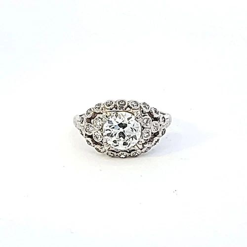 ANTIQUE 1.51 CARAT OLD EUROPEAN CUT I-VS1 DIAMOND PLATINUM ENGAGEMENT RING: ANTIQUE 1.51 CARAT OLD EUROPEAN CUT I-VS1 DIAMOND PLATINUM ENGAGEMENT RING Title: 1.51 Carat Old European Cut I-VS1 Diamond Platinum Art Deco Ring Style: Engagement Metal: Platinum Gemstone 1: 1.51 Ca