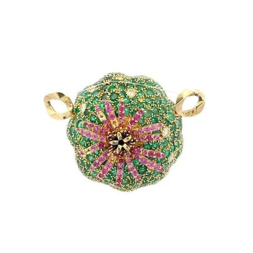 18K YG PIN BROOCH WITH 1.3CT ROUND DIAMONDS 1.3CT SAPPHIRE AND 7.5CT EMERALD: 18K YG PIN BROOCH WITH 1.3CT ROUND DIAMONDS 1.3CT SAPPHIRE AND 7.5CT EMERALD 18K YG PIN BROOCH WITH 1.3CT ROUND DIAMONDS 1.3CT SAPPHIRE AND 7.5CT EMERALD PRODUCT DESCRIPTION Detailed Description: This