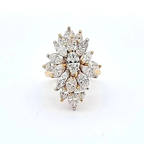 5.50 CARAT MARQUIS SHAPE H SI1-SI2 DIAMOND 18 KARAT YELLOW GOLD CLUSTER RING: 5.50 CARAT MARQUIS SHAPE H SI1-SI2 DIAMOND 18K YG CLUSTER RING Title: 5.50 Carat Marquis Shape H SI1-SI2 Diamond 18 Karat Yellow Gold Cluster Ring Style: Cluster Metal: 18 Karat Yellow Gold Gemstone 1
