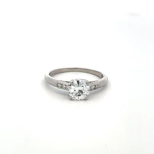 TIFFANY & CO 1.16CT OLD MINER CUT DIAMOND PLATINUM VINTAGE ENGAGEMENT RING: TIFFANY & CO 1.16CT OLD MINER CUT DIAMOND PLATINUM VINTAGE ENGAGEMENT RING Designer: Tiffany & Co Title: This elegant Tiffany & Co vintage engagement ring showcases a stunning 1.04 carat Old Miner cut