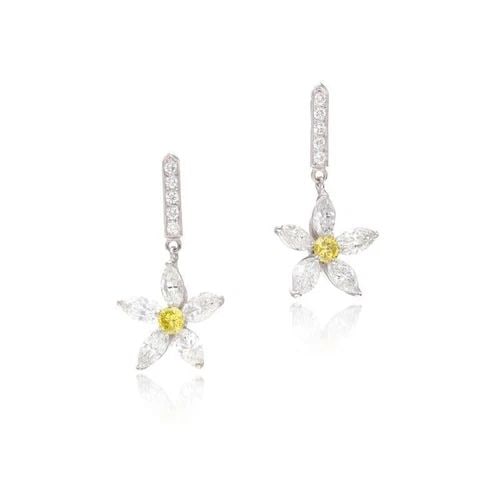 5.98 CARAT MARQUIS AND ROUND FANCY INT YELLOW DIAMOND PLATINUM DANGLING EARRINGS (1 of 2)
