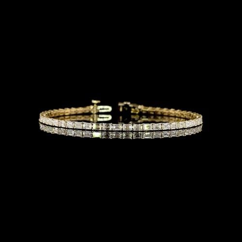 LAB-GROWN 5.41 CARAT EMERALD E-F-VS+ DIAMOND 14K YELLOW GOLD TENNIS BRACELET: LAB-GROWN 5.41 CARAT EMERALD E-F-VS+ DIAMOND 14K YELLOW GOLD TENNIS BRACELET Title: High-quality Brand-New Echo Friendly Elegant Lab-Grown 5.41 Carat Emerald E-F-VS+ Diamond 14K Yellow Gold Tennis Bra