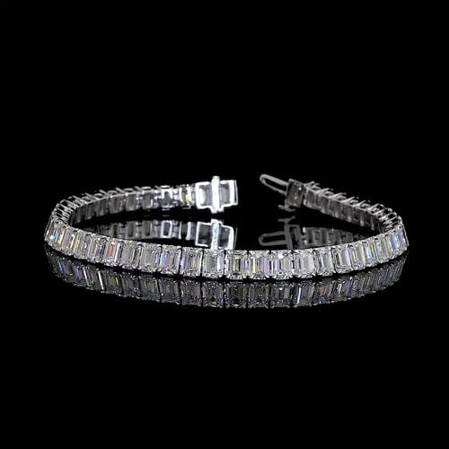 LAB-GROWN 16.37 CARAT EMERALD F-VS2 DIAMOND 14K WG TENNIS BRACELET: LAB-GROWN 16.37 CARAT EMERALD F-VS2 DIAMOND 14K WG TENNIS BRACELET Title: High-quality Brand-New Echo Friendly Elegant Lab-Grown 16.37 Carat Emerald F-VS2 Diamond 14K White Gold Tennis Bracelet Video 