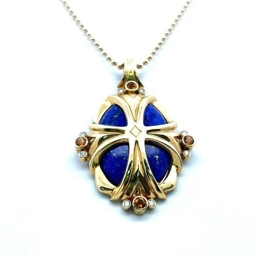 CARNELIAN LAPIS LAZULI JADE 18 KARAT YELLOW GOLD PENDANT NECKLACE (1 of 2)