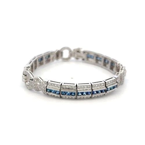 18K WG ART-DECO BRACELET WITH 2.4 CT ROUND I SI DIAMONDS AND 1.95 CT SAPPHIRES (1 of 2)