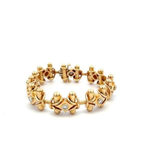 VINTAGE 18K YELLOW GOLD LINK BRACELET WITH 1.2 CARAT ROUND H-VS2 DIAMONDS (1 of 2)