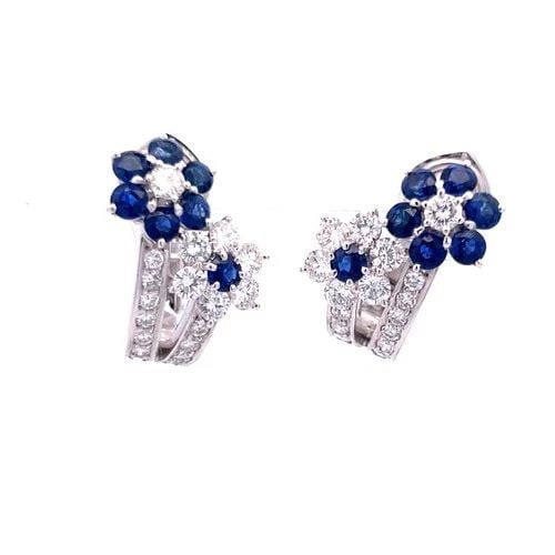 18K WHITE GOLD CLIP ON EARRINGS WITH 3.18CT ROUND G-VS1 DIAMONDS 2.5CT SAPPHIRE (1 of 2)