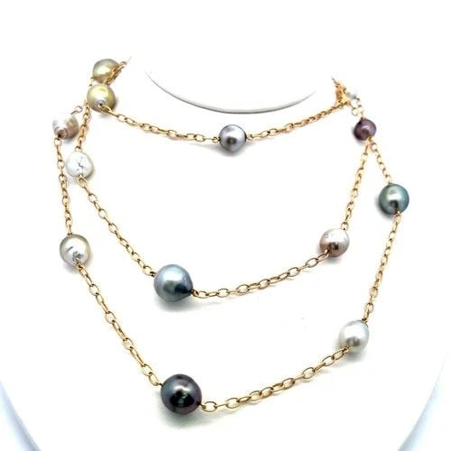 9-11.7 MM MULTI COLOR PEARL 18 KARAT YELLOW GOLD LINK NECKLACE (1 of 2)