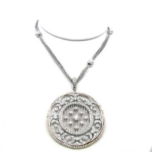VINTAGE 18K WHITE GOLD PENDANT NECKLACE WITH 5 CARAT H-VS DIAMONDS (1 of 2)