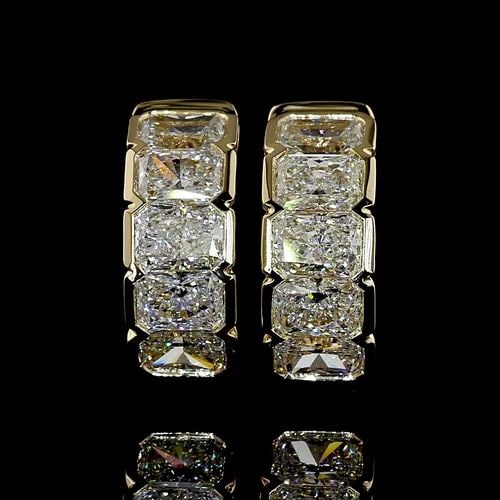 LAB-GROWN 3.01 CARAT RADIANT E-F-VS+ DIAMOND 14K YELLOW GOLD HUGGIES EARRINGS (1 of 2)
