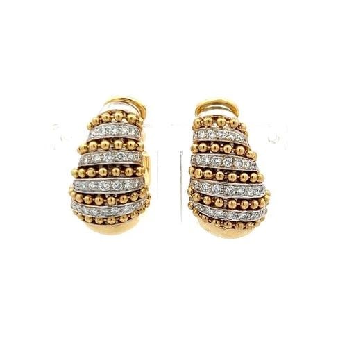 VINTAGE 18K YELLOW GOLD CLIP-ON EARRINGS WITH 1.6 CARAT ROUND F-VS DIAMONDS (1 of 2)