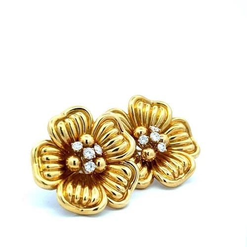 VINTAGE 18K YELLOW GOLD CLIP ON EARRINGS WITH 1 CARAT ROUND H-VS DIAMONDS (1 of 2)