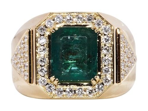 5.04 CARAT EMERALD 1.50 CARAT ROUND DIAMOND 18K YG COCKTAIL RING: 5.04 CARAT EMERALD 1.50 CARAT ROUND DIAMOND 18K YG COCKTAIL RING Title: 5.04 Carat Emerald Cut Emerald 1.50 Carat Round Brilliant I SI1 Diamond 18 Karat Yellow Gold Gems Stone Ring Style: Gems Stone M