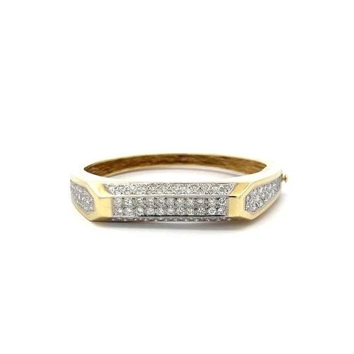 3.50 CARAT ROUND BRILLIANT H SI DIAMOND 14 KARAT TWO TONE GOLD BANGLE BRACELET (1 of 2)