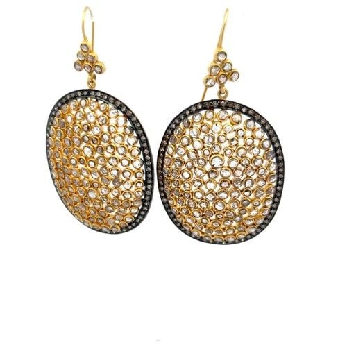 ESTATE 18K YELLOW GOLD DANGLING EARRINGS WITH 7.32CT ROUND & ROSE CUT DIAMONDS (1 of 2)