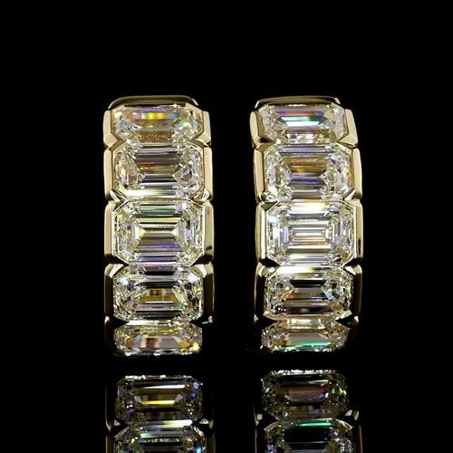 LAB-GROWN 3.1 CARAT EMERALD E-F-VS+ DIAMOND 14K YELLOW GOLD HUGGIES EARRINGS: LAB-GROWN 3.1 CARAT EMERALD E-F-VS+ DIAMOND 14K YELLOW GOLD HUGGIES EARRINGS Title: High-quality Brand-New Echo Friendly Elegant Lab-Grown 3.1 Carat Emerald E-F-VS+ Diamond 14K Yellow Gold Huggies Ear