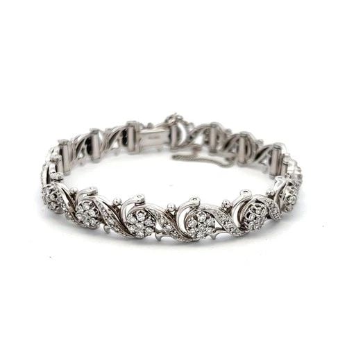 VINTAGE 14K WHITE GOLD LINK BRACELET WITH 3.31 CARAT ROUND I-VS1 DIAMONDS 7INCH (1 of 2)